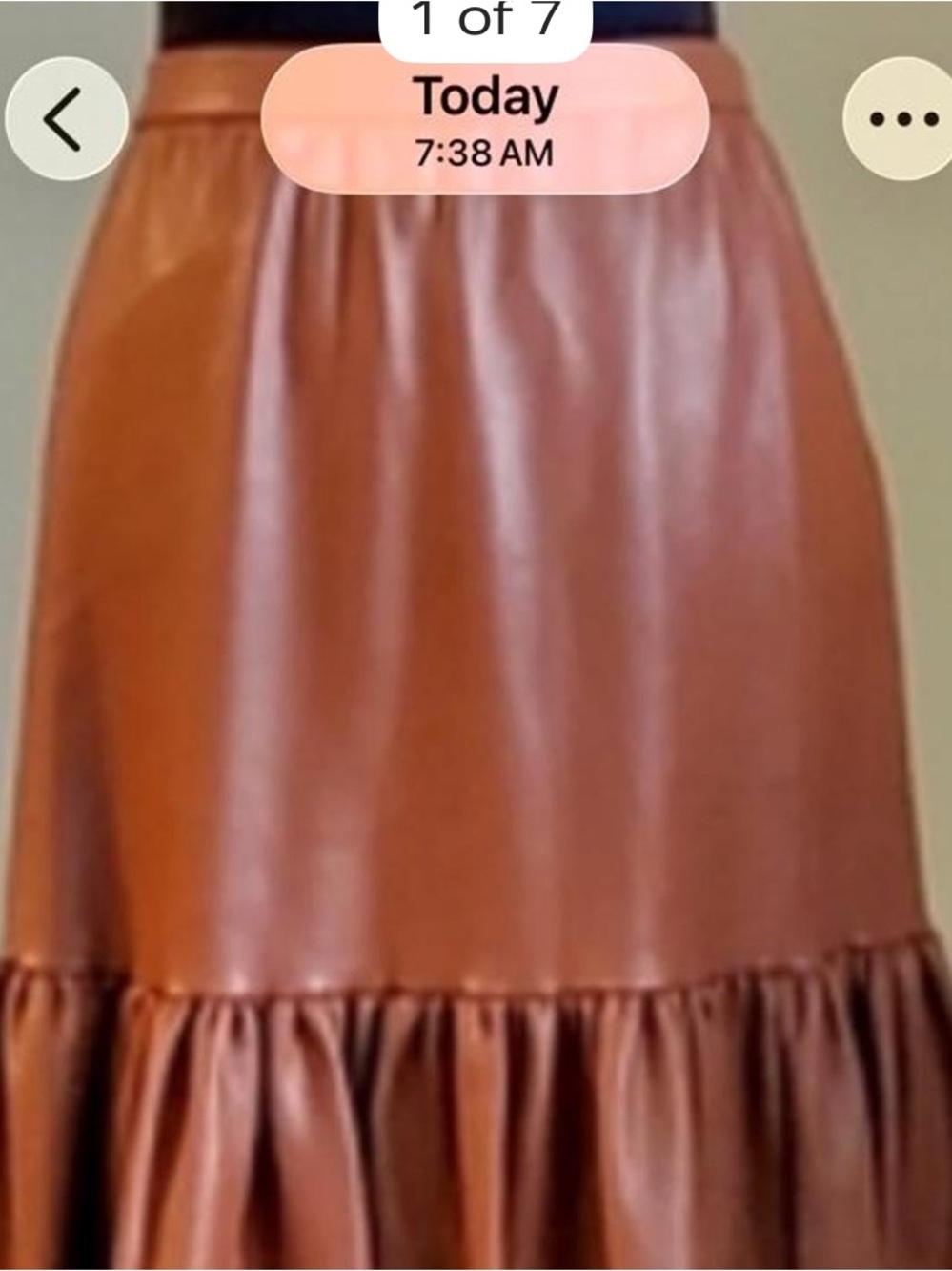 STAUD  Leather Ruffle-Hem Midi Skirt in Chestnut Brown
